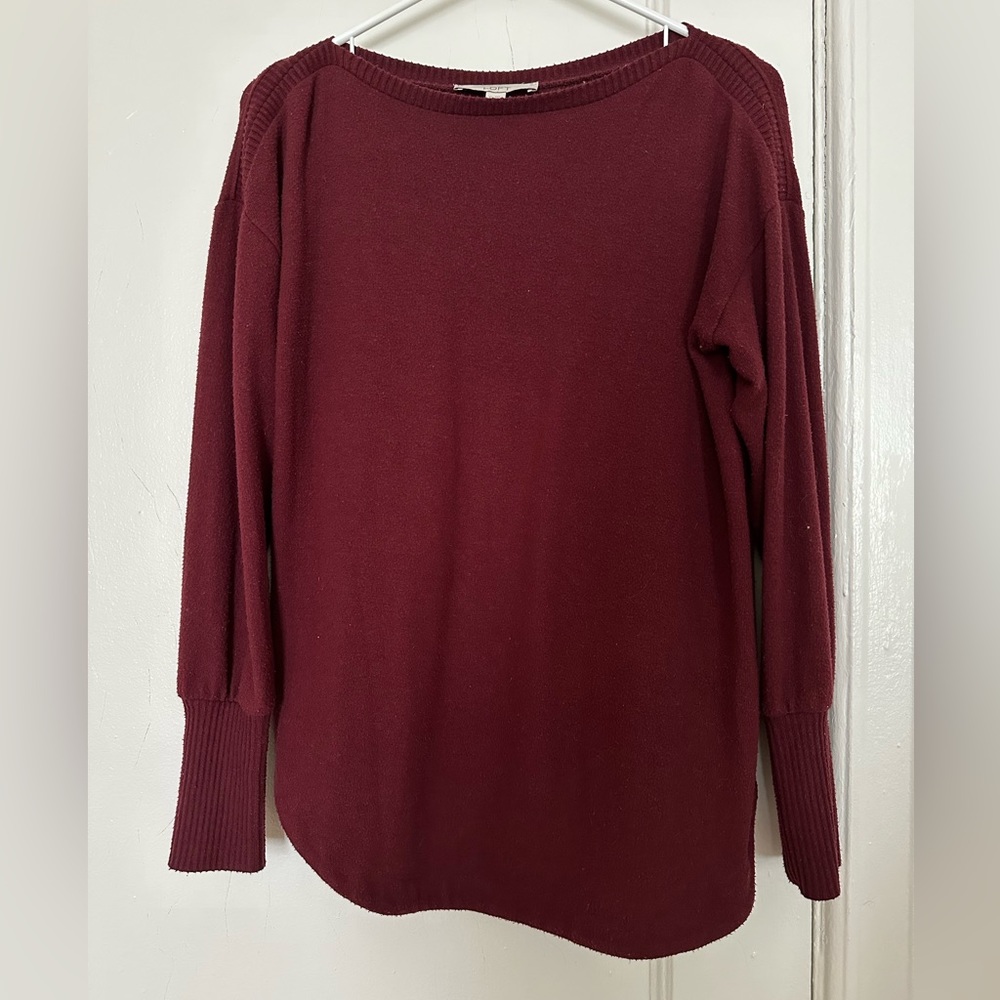 Maroon Boat-Neck Long-Sleeve Top from LOFT